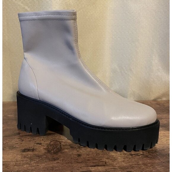 FRAME Denim Womens Le Croyden Boot Sz 37 US 6.5 7 Nude Leather Sock Platform - Picture 1 of 9
